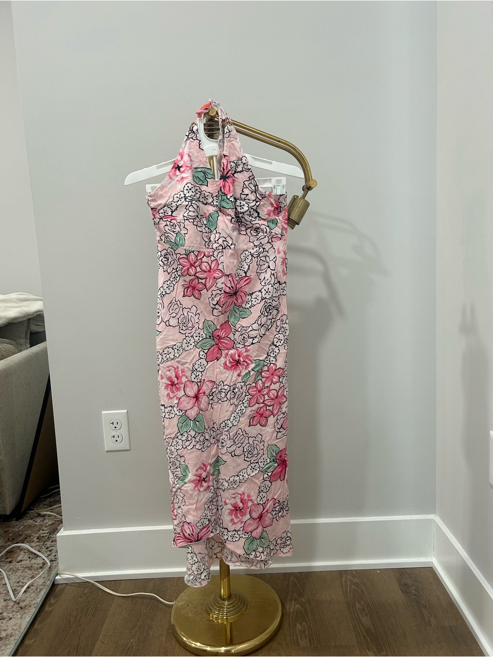 Pink One-Shoulder Floral Midi Dress